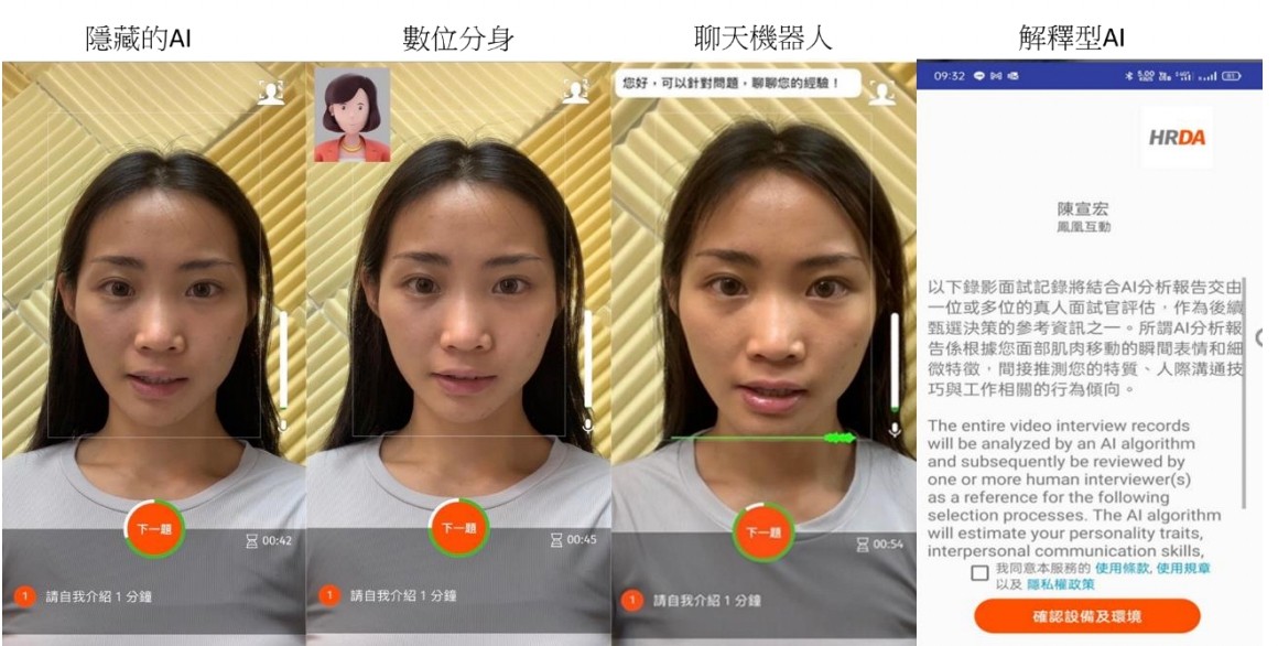 圖說：錄影面試中，四種不同類型的 AI 面試官